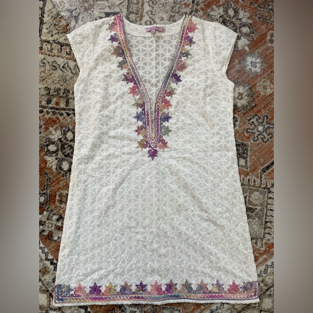 Calypso St Barth Coverup White with Pastel Embroidery Size Small